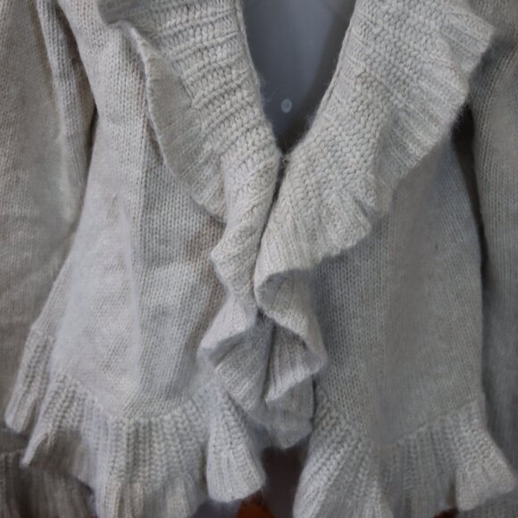Sarah Spencer Light Gray Marled Ruffle Front Cropped Cardigan Sweater XL Angora - Picture 3 of 15